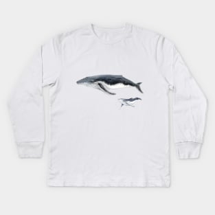 Humpback whale mother and baby whale Kids Long Sleeve T-Shirt